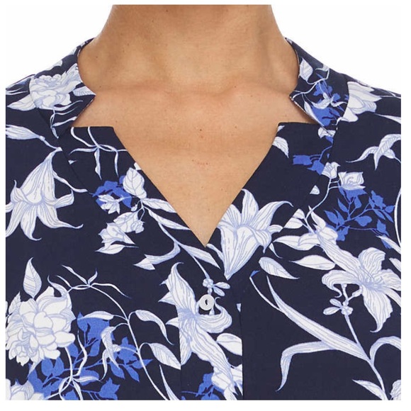 Flora Nikrooz Ladies Notch collar 2 piece Pajama Set, Blue Floral (XXL) - Picture 4 of 7